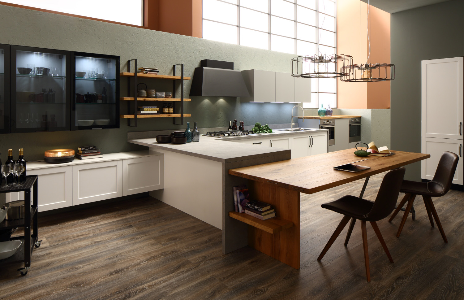 Progetto cucina su due pareti con penisola e tavolo snack ‹ arrex ...